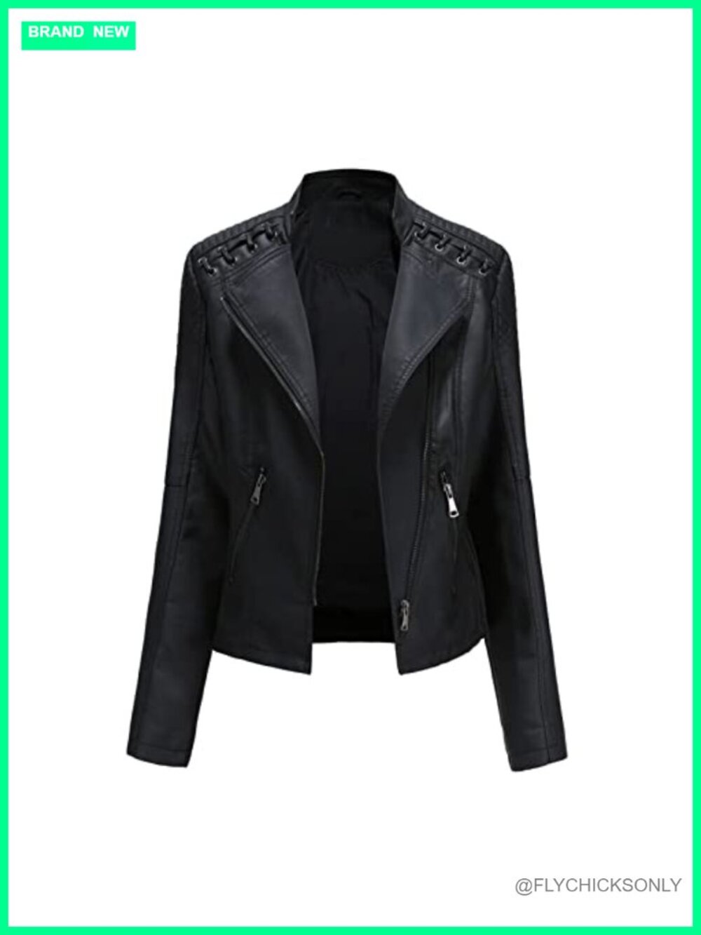 Womens Faux Leather Moto Jacket Casual Short PU Biker Coat with Pockets